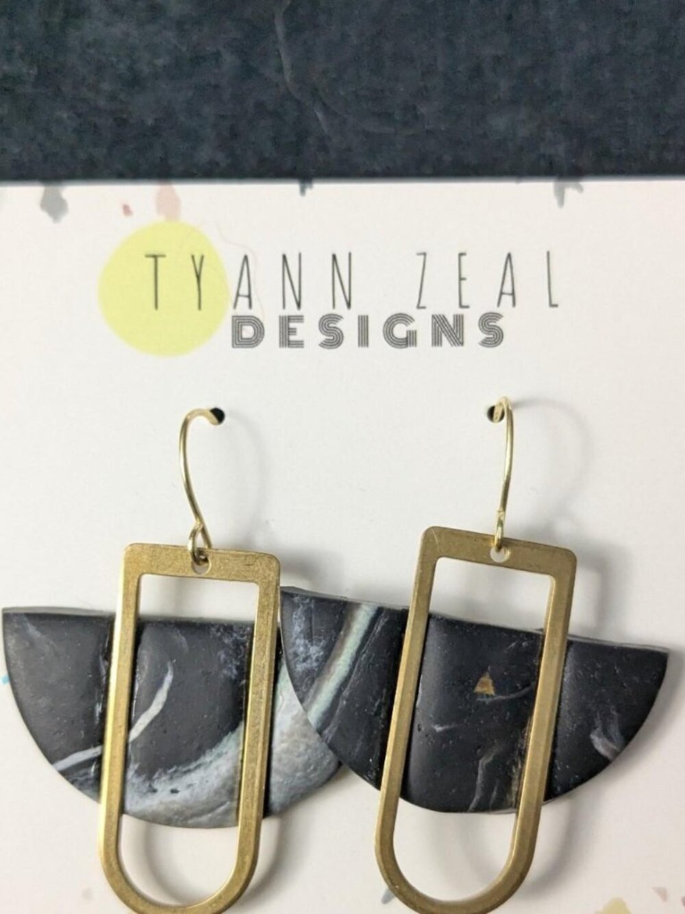 NWT! TyAnn Zeal Designs Geometric Black & Gold Earrings